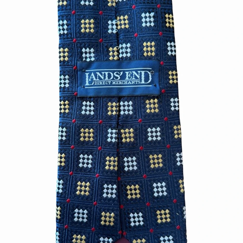 LANDS' END MEN'S TIE BLUE/GEOMETRIC WIDTH:‎ 3.75